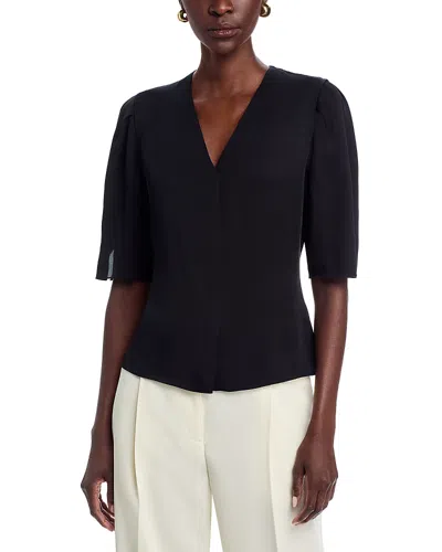 Theory Round Sleeved Silk Top In Black