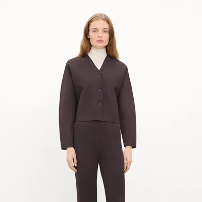 Theory Round-sleeve Cardigan In Crepe Knit In Cacao