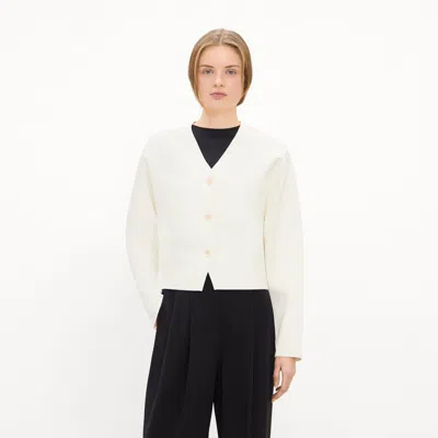 Theory Round-sleeve Cardigan In Crepe Knit In Warm Ivory