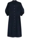 Theory Ruched-detail Midi Dress In Blue