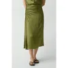 Theory Ruched Satin Midi Skirt In Green