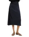 Theory Ruched Midi Skirt In Crushed Satin In Black