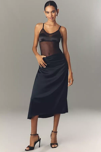 THEORY RUCHED SATIN MIDI SKIRT