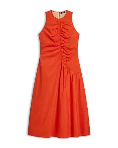 Theory Asymmetric Ruched Sleeveless Midi Dress In Red