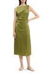 Theory Ruched Sleeveless Midi Dress In Green