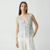 Theory Ruched Sleeveless Top In Floral Silk In Gray