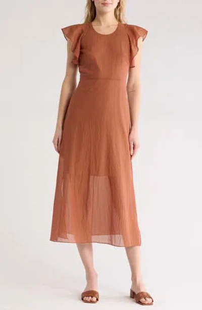 Theory Ruffle Sleeve Midi Dress In Brown