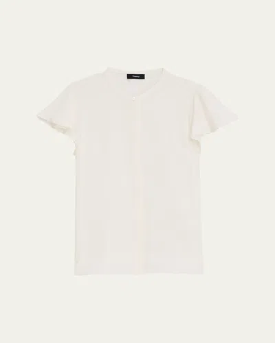 THEORY RUFFLE-SLEEVE SILK BUTTON-FRONT TOP