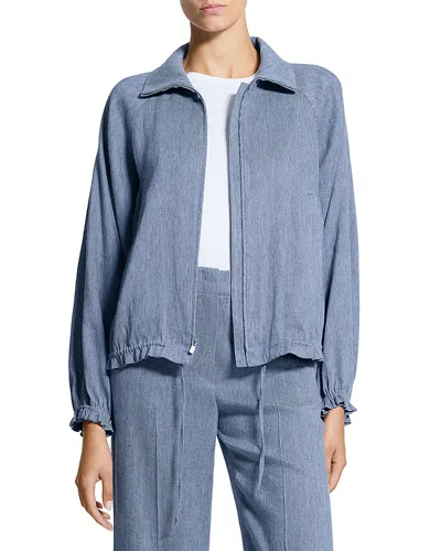 Theory Ruffled Denim Jacket In Blue