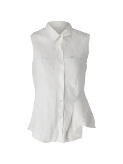 Pre-owned Theory Ruffled Sleeveless Blouse In White