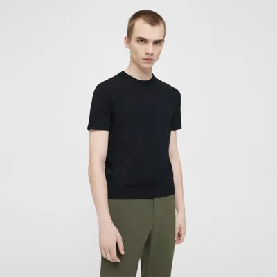 Theory Sarior Short-sleeve Sweater In Fine Bilen In Black/tempo Teal