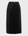 Theory Pleated Wool-blend Flannel Midi Skirt In Black