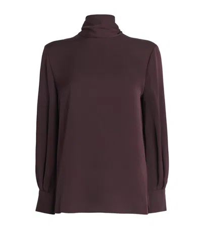 Theory Satin Scarf-neck Blouse In Brown