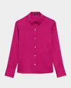Theory Satin Slim Button-front Blouse In Wildflower