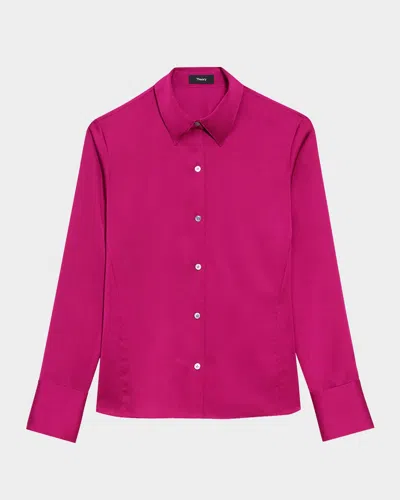 Theory Satin Slim Button-front Blouse In Wildflower