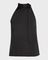Theory Black Sleeveless Top With Halterneck And Side Tie Detail In Black