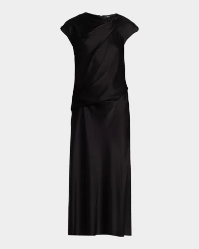 Theory Twist Bodice Satin Midi Dress In Black