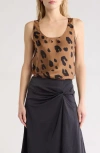 Theory Scoop Neck Silk Tank Top In Camel Multi