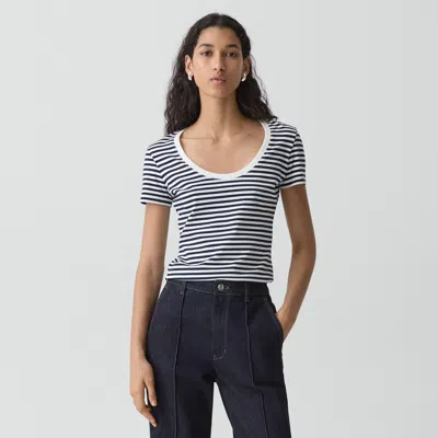 Theory Scoop Neck Tee In Jersey Stripe In Black