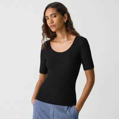 Theory Scoop Neck Top In Textured Cotton-blend In Black