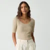 Theory Scoop Neck Top In Textured Cotton-blend In Warm Sand