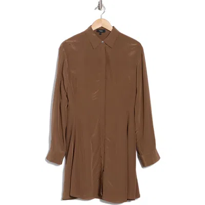 Theory Sculpt Flare Long Sleeve Shirtdress In Brown