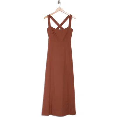 Theory Seamed Linen Blend Maxi Dress In Terracotta