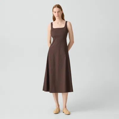 Theory Seamed Square Neck Dress In Good Linen In Brown