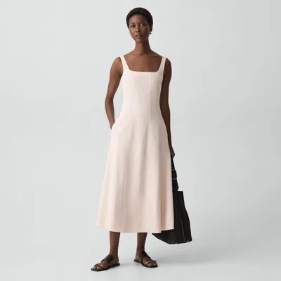 Theory Womens Warm Pink Seamed Square-neck Linen-blend Midi Dress