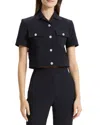 Theory Seersucker Cropped Short Sleeve Jacket In Navy In Blue