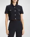 THEORY SEERSUCKER CROPPED SHORT-SLEEVE JACKET