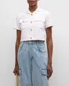 Theory Seersucker Cropped Short-sleeve Jacket In Wht