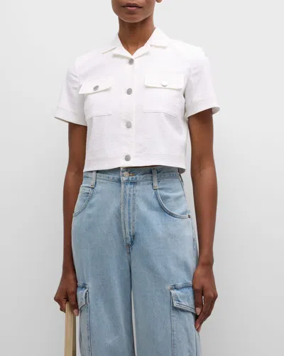 Theory Seersucker Cropped Short-sleeve Jacket In Wht