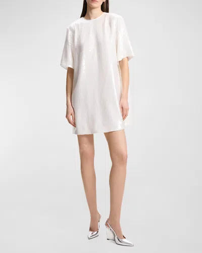 Theory Sequined Short-sleeve T-shirt Mini Dress In White