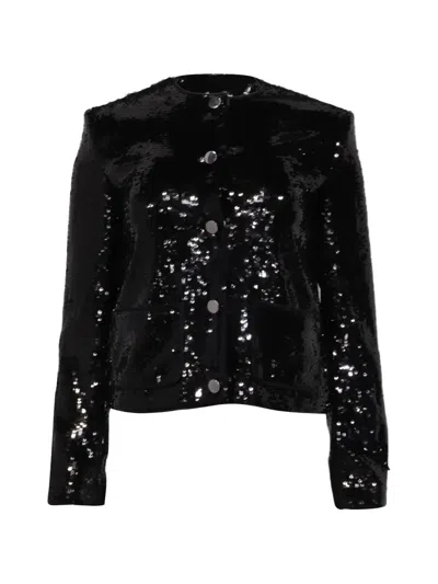 Pre-owned Theory Sequin-embellished Cropped Jacket In Black