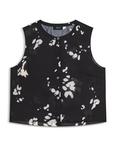 Theory Shadow Floral Sleeveless Button-up Shirt In Multi