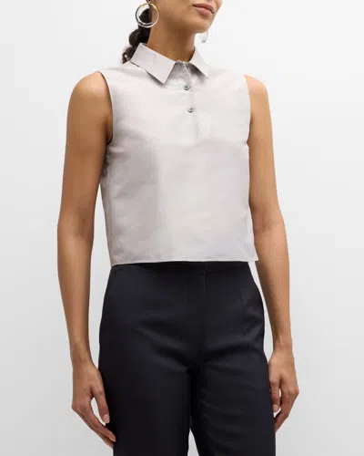 Theory Shantung Silk Sleeveless Crop Polo Top In Straw