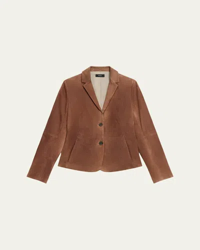 Theory Shaped Suede Blazer In Brown