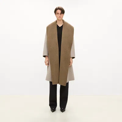 Theory Shawl Collar Coat In Double-face Wool Twill In Neutral