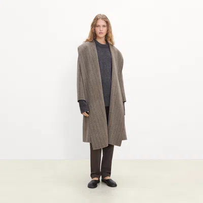 Theory Shawl Collar Coat In Herringbone Double-face Wool-cashmere In Gray