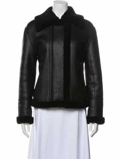Pre-owned Theory Shearling Biker Jacket In Black
