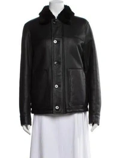 Pre-owned Theory Shearling Biker Jacket In Black