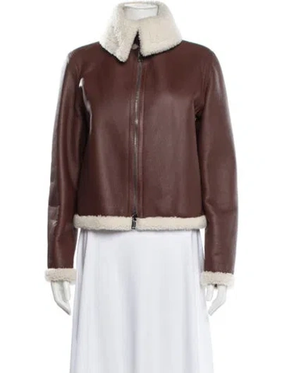 Pre-owned Theory Shearling Biker Jacket In Brown