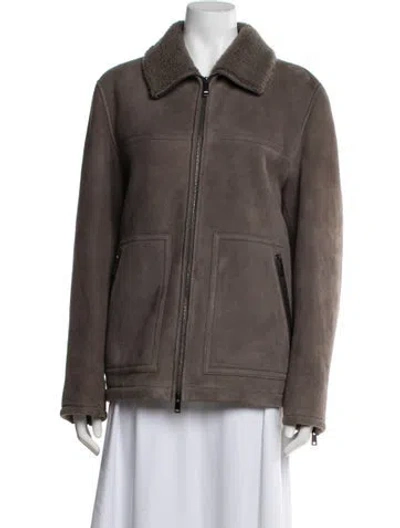 Pre-owned Theory Shearling Bomber Jacket In Brown