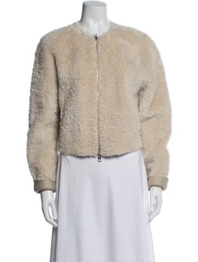 Pre-owned Theory Shearling Bomber Jacket In Neutrals