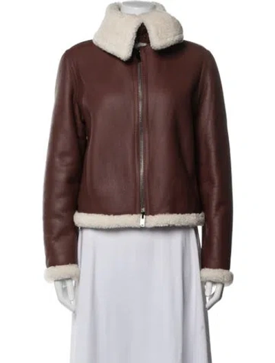 Pre-owned Theory Shearling Bomber Jacket W/ Tags In Brown