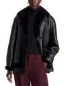 Theory Shearling Button Front Coat In Black