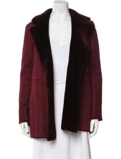Pre-owned Theory Shearling Colorblock Pattern Fur Coat In Red