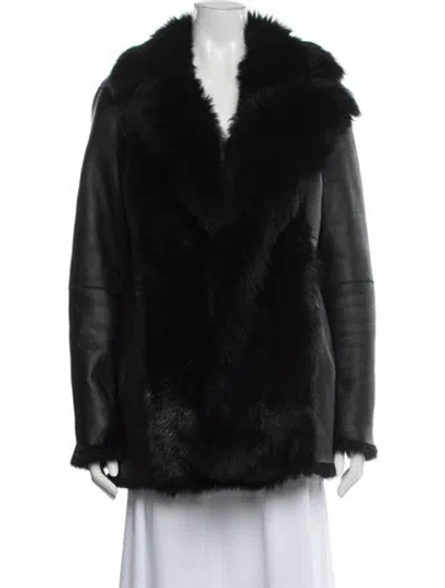 Pre-owned Theory Shearling Faux Fur Jacket In Black