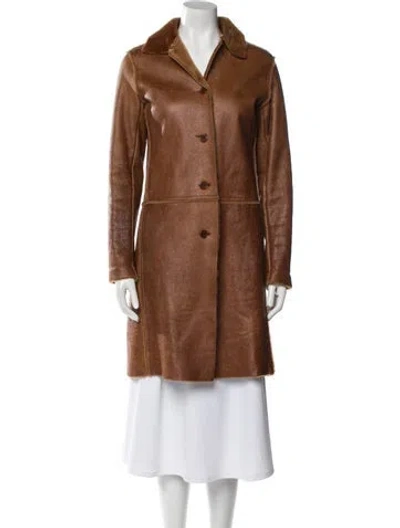 Pre-owned Theory Shearling Fur Coat In Brown